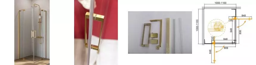 Душевой угол-ограждение «Cezares» SLIDER-A-2-100/110-C-BORO 110/110 прозрачный/брашированное золото квадратный без поддона Душевой угол-ограждение «Cezares» SLIDER-A-2-100/110-C-BORO 110/110 прозрачный/брашированное золото квадратный без поддона