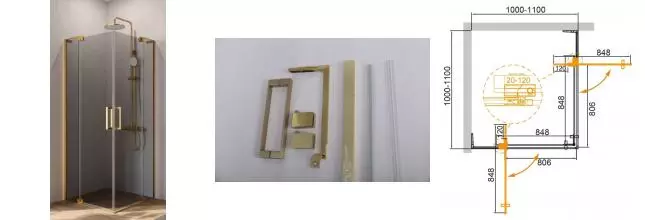 Душевой угол-ограждение «Cezares» SLIDER-A-2-100/110-GRIGIO-BORO 110/110 тонированный/брашированное золото квадратный без поддона Душевой угол-ограждение «Cezares» SLIDER-A-2-100/110-GRIGIO-BORO 110/110 тонированный/брашированное золото квадратный без поддона