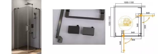 Душевой угол-ограждение «Cezares» SLIDER-A-2-100/110-GRIGIO-GM 110/110 тонированный/оружейная сталь квадратный без поддона Душевой угол-ограждение «Cezares» SLIDER-A-2-100/110-GRIGIO-GM 110/110 тонированный/оружейная сталь квадратный без поддона