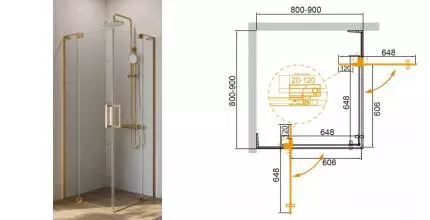 Душевой угол-ограждение «Cezares» SLIDER-A-2-80/90-C-BORO 90/90 прозрачный/брашированное золото квадратный без поддона Душевой угол-ограждение «Cezares» SLIDER-A-2-80/90-C-BORO 90/90 прозрачный/брашированное золото квадратный без поддона