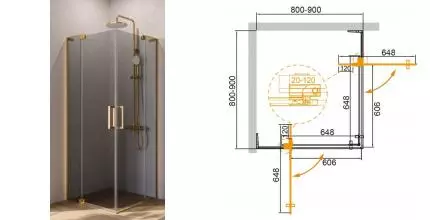 Душевой угол-ограждение «Cezares» SLIDER-A-2-80/90-GRIGIO-BORO 90/90 тонированный/брашированное золото квадратный без поддона Душевой угол-ограждение «Cezares» SLIDER-A-2-80/90-GRIGIO-BORO 90/90 тонированный/брашированное золото квадратный без поддона