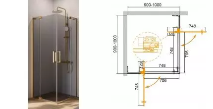 Душевой угол-ограждение «Cezares» SLIDER-A-2-90/100-GRIGIO-BORO 100/100 тонированный/брашированное золото квадратный без поддона Душевой угол-ограждение «Cezares» SLIDER-A-2-90/100-GRIGIO-BORO 100/100 тонированный/брашированное золото квадратный без поддона