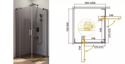 Душевой угол-ограждение «Cezares» SLIDER-AH-2-70/80-90/100-GRIGIO-GM 80/100 тонированный/оружейная сталь прямоугольный без поддона