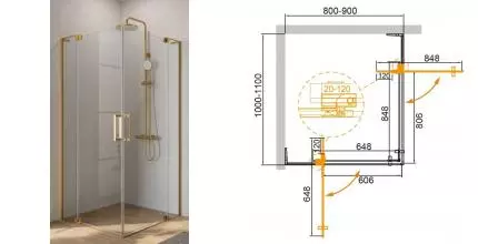 Душевой угол-ограждение «Cezares» SLIDER-AH-2-80/90-100/110-C-BORO 90/110 прозрачный/брашированное золото прямоугольный без поддона Душевой угол-ограждение «Cezares» SLIDER-AH-2-80/90-100/110-C-BORO 90/110 прозрачный/брашированное золото прямоугольный без поддона