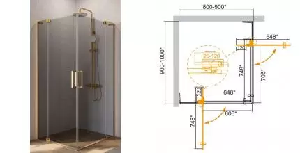 Душевой угол-ограждение «Cezares» SLIDER-AH-2-80/90-90/100-GRIGIO-BORO 90/100 тонированный/брашированное золото прямоугольный без поддона Душевой угол-ограждение «Cezares» SLIDER-AH-2-80/90-90/100-GRIGIO-BORO 90/100 тонированный/брашированное золото прямоугольный без поддона