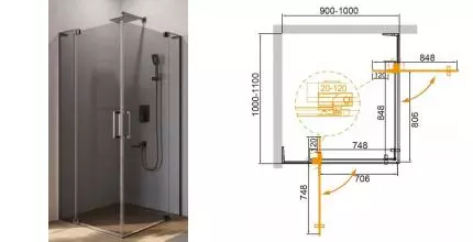 Душевой угол-ограждение «Cezares» SLIDER-AH-2-90/100-100/110-GRIGIO-GM 100/110 тонированный/оружейная сталь прямоугольный без поддона Душевой угол-ограждение «Cezares» SLIDER-AH-2-90/100-100/110-GRIGIO-GM 100/110 тонированный/оружейная сталь прямоугольный без поддона