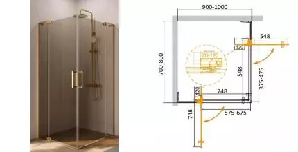 Душевой угол-ограждение «Cezares» SLIDER-AH-2-70/80-90/100-BR-BORO 80/100 бронза/брашированное золото прямоугольный без поддона Душевой угол-ограждение «Cezares» SLIDER-AH-2-70/80-90/100-BR-BORO 80/100 бронза/брашированное золото прямоугольный без поддона