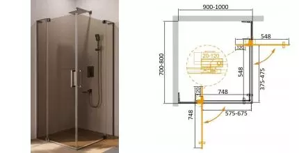 Душевой угол-ограждение «Cezares» SLIDER-AH-2-70/80-90/100-BR-GM 80/100 бронза/оружейная сталь прямоугольный без поддона