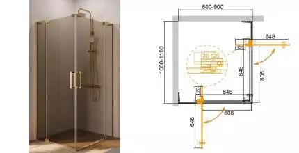 Душевой угол-ограждение «Cezares» SLIDER-AH-2-80/90-100/110-BR-BORO 90/110 бронза/брашированное золото прямоугольный без поддона Душевой угол-ограждение «Cezares» SLIDER-AH-2-80/90-100/110-BR-BORO 90/110 бронза/брашированное золото прямоугольный без поддона