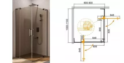 Душевой угол-ограждение «Cezares» SLIDER-AH-2-80/90-100/110-BR-GM 90/110 бронза/оружейная сталь прямоугольный без поддона