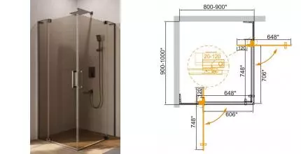 Душевой угол-ограждение «Cezares» SLIDER-AH-2-80/90-90/100-BR-GM 90/100 бронза/оружейная сталь прямоугольный без поддона