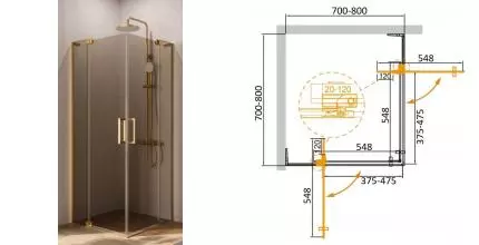 Душевой угол-ограждение «Cezares» SLIDER-A-2-70/80-BR-BORO 80/80 бронза/брашированное золото квадратный без поддона Душевой угол-ограждение «Cezares» SLIDER-A-2-70/80-BR-BORO 80/80 бронза/брашированное золото квадратный без поддона
