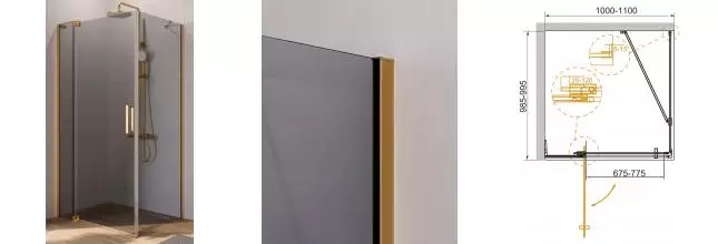 Душевой угол-ограждение «Cezares» SLIDER-AH-1-100-100/110-GRIGIO-BORO 100/110 тонированный/брашированное золото квадратный без поддона универсальный Душевой угол-ограждение «Cezares» SLIDER-AH-1-100-100/110-GRIGIO-BORO 100/110 тонированный/брашированное золото квадратный без поддона универсальный