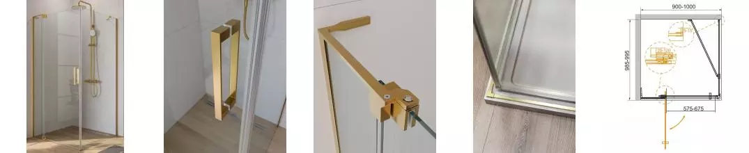 Душевой угол-ограждение «Cezares» SLIDER-AH-1-100-90/100-C-BORO 100/100 прозрачный/брашированное золото прямоугольный без поддона универсальный