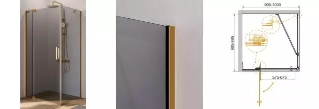 Душевой угол-ограждение «Cezares» SLIDER-AH-1-100-90/100-GRIGIO-BORO 100/100 тонированный/брашированное золото прямоугольный без поддона универсальный