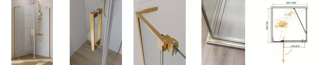 Душевой угол-ограждение «Cezares» SLIDER-AH-1-80-90/100-C-BORO 80/100 прозрачный/брашированное золото прямоугольный без поддона универсальный