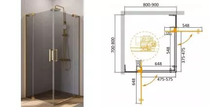 Душевой угол-ограждение «Cezares» SLIDER-AH-2-70/80-80/90-GRIGIO-BORO 80/90 тонированный/брашированное золото прямоугольный без поддона Душевой угол-ограждение «Cezares» SLIDER-AH-2-70/80-80/90-GRIGIO-BORO 80/90 тонированный/брашированное золото прямоугольный без поддона