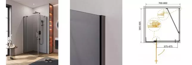 Душевой угол-ограждение «Cezares» SLIDER-AH-1-100-70/80-GRIGIO-GM 100/80 тонированный/оружейная сталь прямоугольный без поддона универсальный