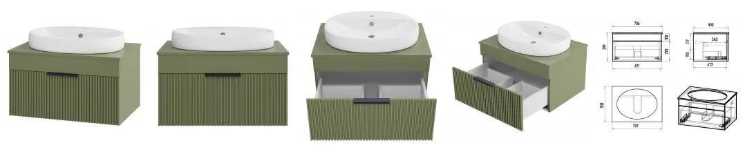 Тумба с раковиной «Brevita» Enfida 70 (Doppia 65) подвесная зелёная Тумба с раковиной «Brevita» Enfida 70 (Doppia 65) подвесная зелёная