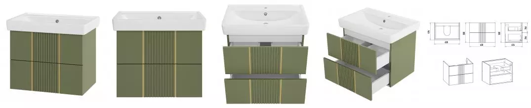 Тумба с раковиной «Brevita» Vega 70 (Q 70) подвесная зелёная/золото