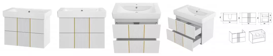 Тумба с раковиной «Brevita» Vega 80 (Q 80) подвесная белая/золото Тумба с раковиной «Brevita» Vega 80 (Q 80) подвесная белая/золото