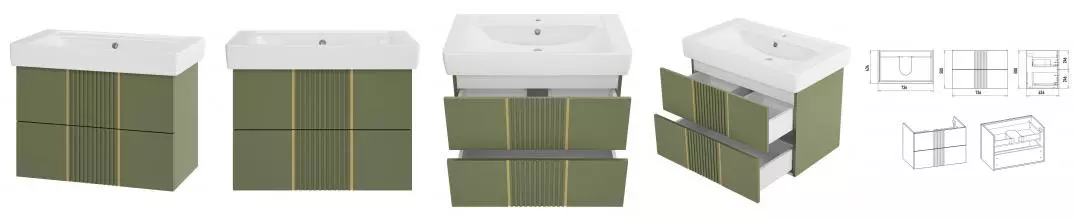 Тумба с раковиной «Brevita» Vega 80 (Q 80) подвесная зелёная/золото