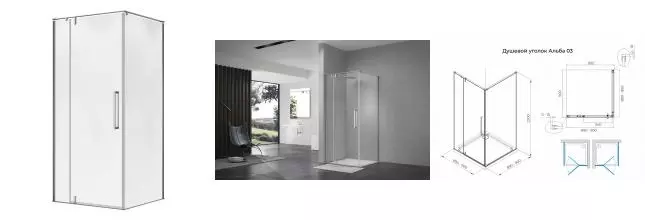 Душевой угол-ограждение «Terminus» Альба 03 3EW90х90C 90/90 прозрачный/хром без поддона универсальный