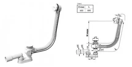 Сифон для ванны слив-перелив «Ravak» Formy/City X01847 перелив 80 см белый вельвет полуавтомат