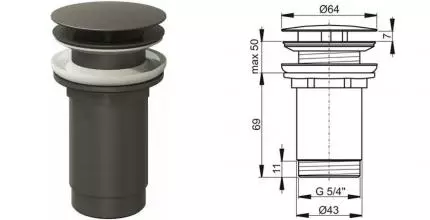 Донный клапан для раковины «Ravak» X01839 графит