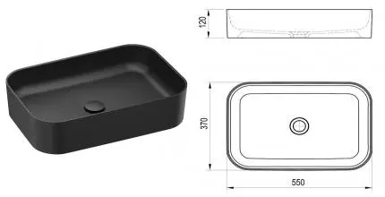 Раковина «Ravak» Ceramic Slim R 55/37 фарфоровая чёрный матовый