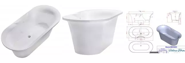 Ванна из искусственного камня «Астра-Форм» Монако Solid 174/80 с ножками без сифона белая матовая