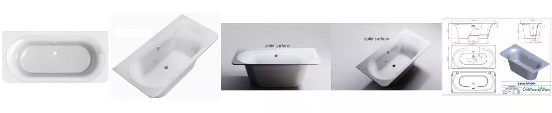 Ванна из искусственного камня «Астра-Форм» Прима Solid 185/90 с ножками без сифона белая