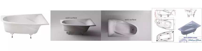 Ванна из искусственного камня «Астра-Форм» Селена Solid 170/100 с ножками без сифона белая правая