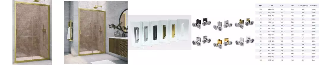 Душевая дверь «Vegas Glass» ZP Novo h2000 180/200 бронза/золото матовое универсальная Душевая дверь «Vegas Glass» ZP Novo h2000 180/200 бронза/золото матовое универсальная