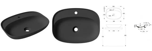 Раковина «Alice» Form Oval 60/45 чёрная матовая Раковина «Alice» Form Oval 60/45 чёрная матовая