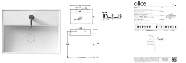 Раковина «Alice» Hide 60/45 белая глянцевая
