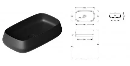 Раковина «Alice» Nur 60/35 чёрная матовая Раковина «Alice» Nur 60/35 чёрная матовая