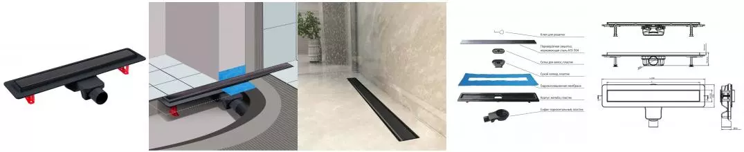 Душевой лоток «Berges Wasserhaus» Optim Line Black 500 боковой выпуск чёрный матовый/под плитку Душевой лоток «Berges Wasserhaus» Optim Line Black 500 боковой выпуск чёрный матовый/под плитку