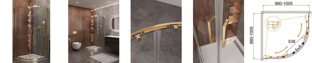 Душевой угол-ограждение «Cezares» MOLVENO-R-2-100-C-BORO-IV 100/100 прозрачный/брашированное золото четверть круга без поддона Душевой угол-ограждение «Cezares» MOLVENO-R-2-100-C-BORO-IV 100/100 прозрачный/брашированное золото четверть круга без поддона