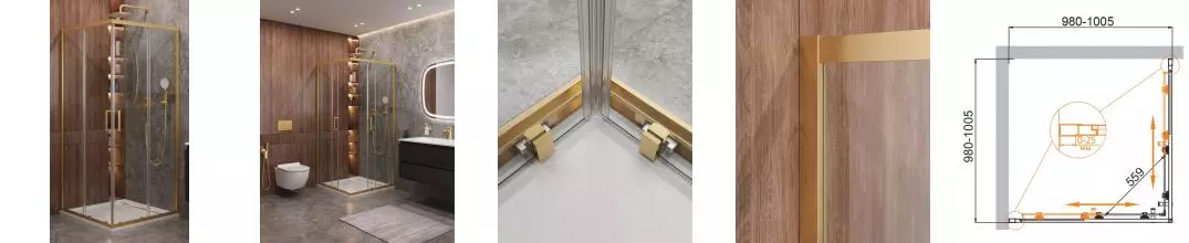 Душевой угол-ограждение «Cezares» MOLVENO-A-2-100-C-BORO-IV 100/100 прозрачный/брашированное золото квадратный без поддона Душевой угол-ограждение «Cezares» MOLVENO-A-2-100-C-BORO-IV 100/100 прозрачный/брашированное золото квадратный без поддона