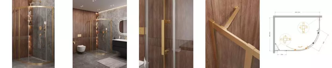 Душевой угол-ограждение «Cezares» MOLVENO-RH-1-120/90-C-BORO-IV 120/90 прозрачный/брашированное золото прямоугольно-асимметричный без поддона универсальный