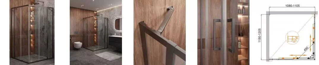 Душевой угол-ограждение «Cezares» MOLVENO-AH-22-120/110-C-GM-IV 120/110 прозрачный/оружейная сталь прямоугольный без поддона универсальный