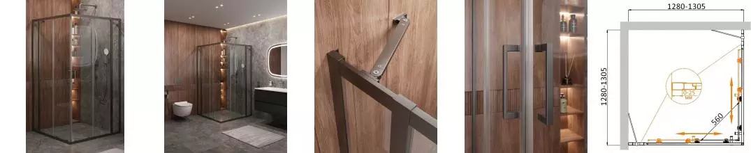 Душевой угол-ограждение «Cezares» MOLVENO-A-22-100 30-C-GM-IV 130/130 прозрачный/оружейная сталь квадратный без поддона