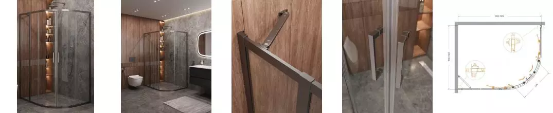 Душевой угол-ограждение «Cezares» MOLVENO-RH-2-130/100-C-GM-IV 130/100 прозрачный/оружейная сталь прямоугольно-асимметричный без поддона универсальный