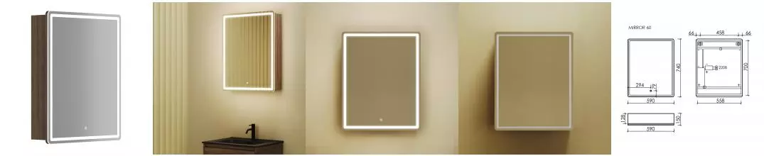 Зеркальный шкаф «Sancos» Mirror 60 с подсветкой дуб чарльстон правый Зеркальный шкаф «Sancos» Mirror 60 с подсветкой дуб чарльстон правый