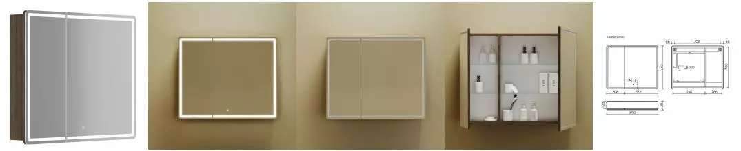 Зеркальный шкаф «Sancos» Mirror 90 с подсветкой дуб чарльстон универсальный Зеркальный шкаф «Sancos» Mirror 90 с подсветкой дуб чарльстон универсальный