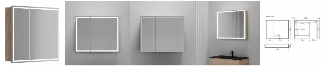 Зеркальный шкаф «Sancos» Mirror 90 с подсветкой дуб галифакс натуральный универсальный Зеркальный шкаф «Sancos» Mirror 90 с подсветкой дуб галифакс натуральный универсальный