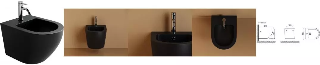 Подвесное биде «Ceramica Nova» Uno CN11002MB чёрное матовое Подвесное биде «Ceramica Nova» Uno CN11002MB чёрное матовое