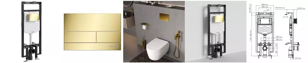 Инсталляция для унитаза с кнопкой «WasserKRAFT» Dinkel 58TLT.010.ME.PG04 Инсталляция для унитаза с кнопкой «WasserKRAFT» Dinkel 58TLT.010.ME.PG04