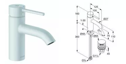 Смеситель для раковины «Kludi» Bozz 382665376 с донным клапаном белый матовый